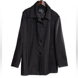 London Fog Black Peacoat with Waisted Detail